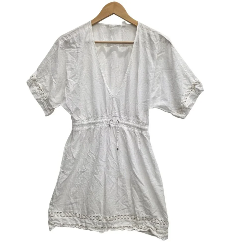 Athleta Cover Up Dress Size Small Women's Off White Crochet Trim Cotton Summer